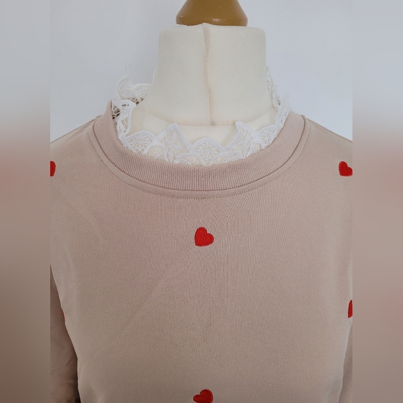 SHEIN Frenchy Heart Embroidery Contrast Lace Sweatshirt Size M UK 10 - Picture 8 of 13